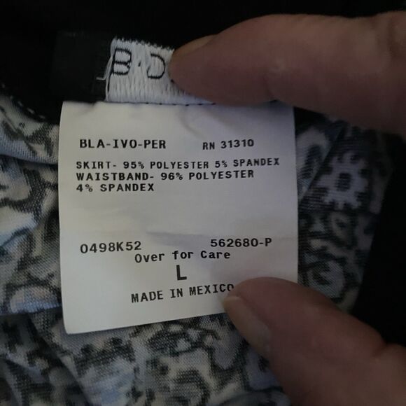 B Design Maxi Skirt Ruched Waist Pull-On Stretch Geometric Size L Blue Cream - Picture 6 of 11